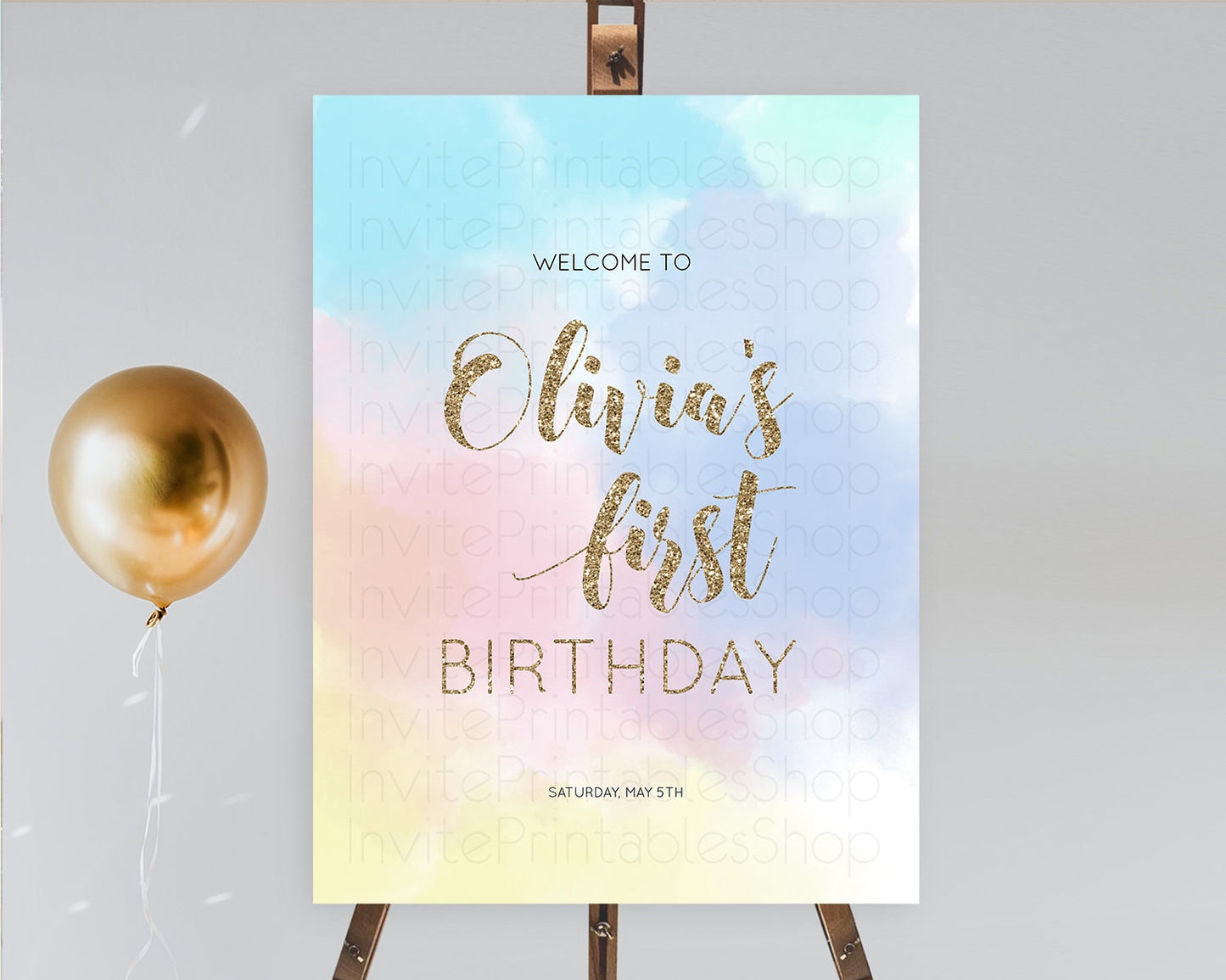 Pastel Welcome Sign Pastel Rainbow Welcome Sign Colorful Rainbow Confetti Watercolor Glitter Pastel First Birthday Welcome Sign D10378