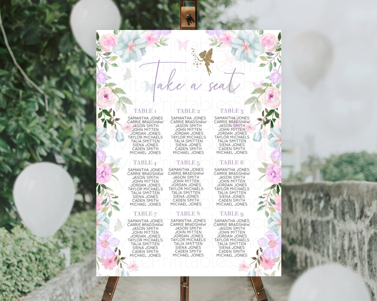 Fairy Seating Chart Pastel Fairy Seating Chart Fairy Tea Party Fairy Garden Seating Sign Enchanted Garden Floral Butterfly Decor D10475