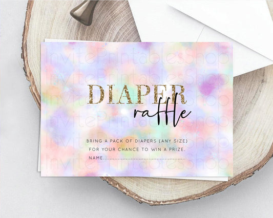 Pastel Diaper Raffle Card Pastel Rainbow Diaper Raffle Insert Colorful Ombre Watercolor Diaper Ticket Confetti Glitter Raffle Game D10697