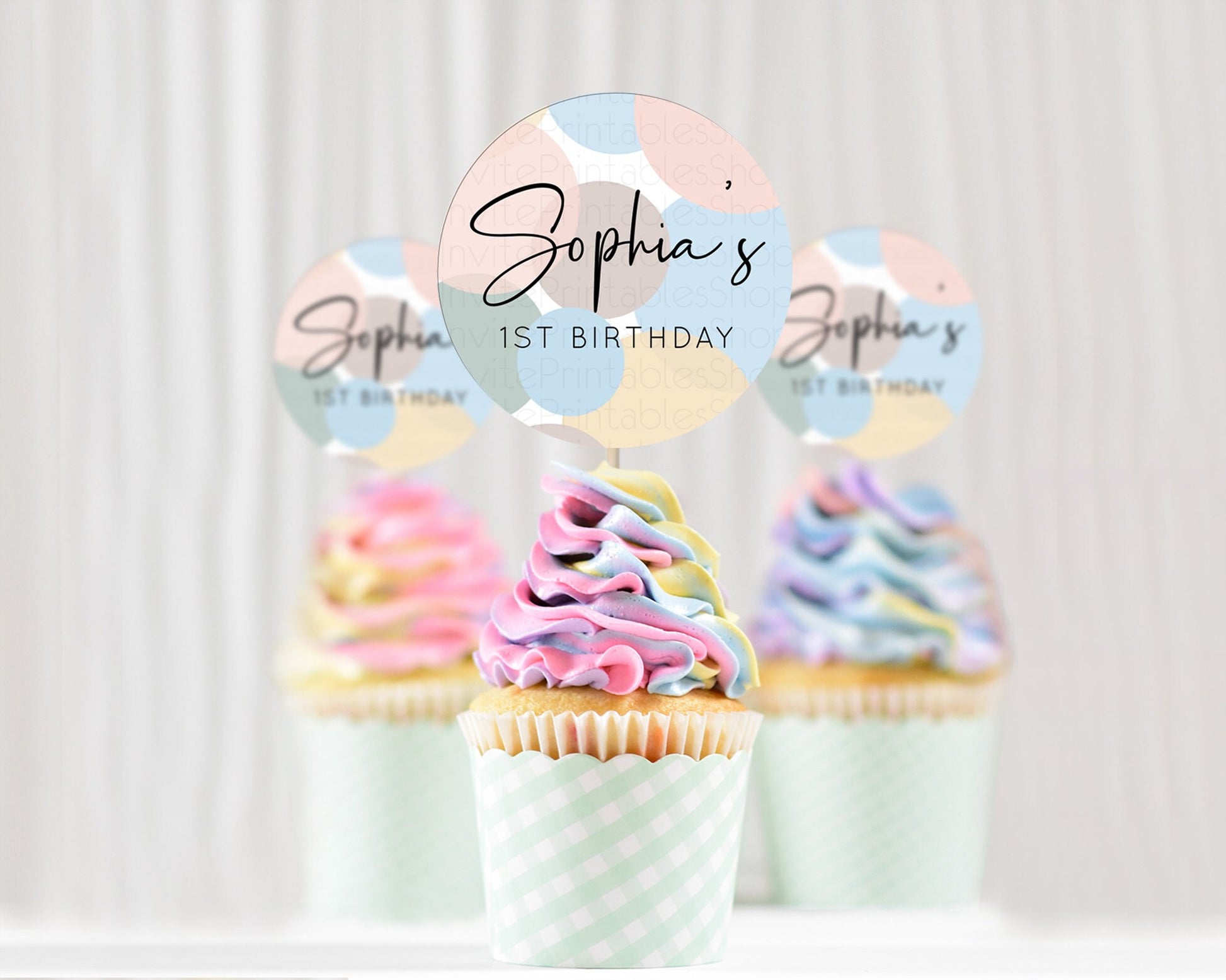 Editable Pastel Cupcake Toppers Pastel Confetti Cupcake Topper Bubbles Sprin