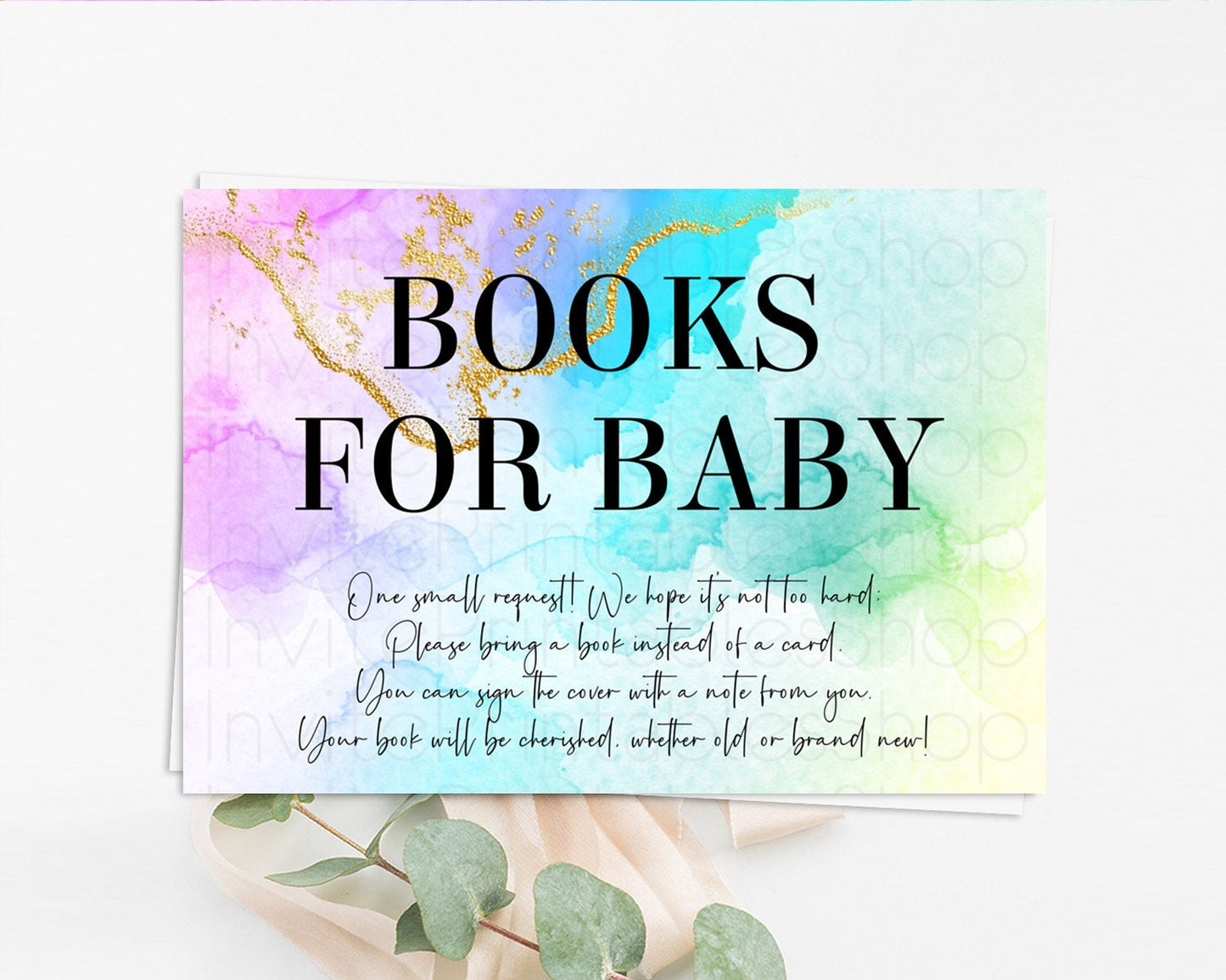 Pastel Books For Baby Card Pastel Rainbow Book Insert Colorful Ombre Watercolor Book Card Confetti Glitter Baby Book Poem Request D10393