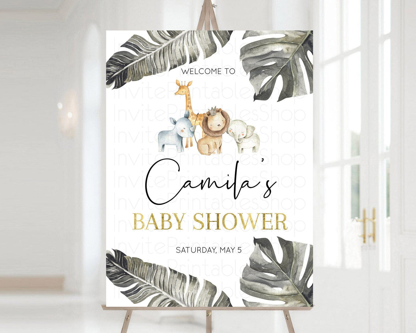 Safari Baby Shower Welcome Sign Safari Welcome Board Lion Gorilla Elephant Rhino Tropical Palm Zoo Party Decor Safari Welcome Poster D10599