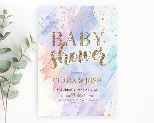 Editable Pastel Baby Shower Invitation Rainbow Baby Shower Invitation Colorf