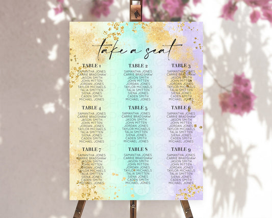 Editable Rainbow Seating Chart Pastel Seating Chart Colorful Pastel Watercol