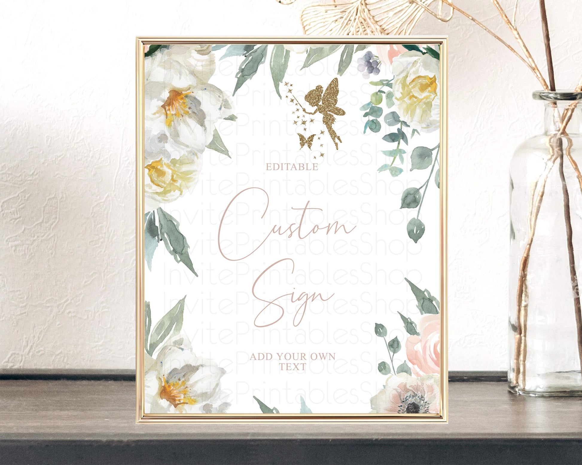 Editable Fairy Sign Enchanted Garden Table Sign Decor Pastel Floral Butterfl