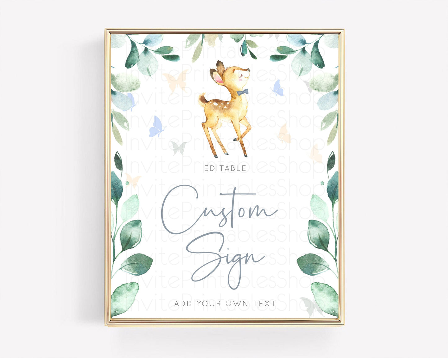 Fawn Deer Sign Pastel Floral Deer Table Sign Decor  Enchanted Forest Butterfly Party 1st Birthday Baptism Baby Shower Bridal Shower D10767