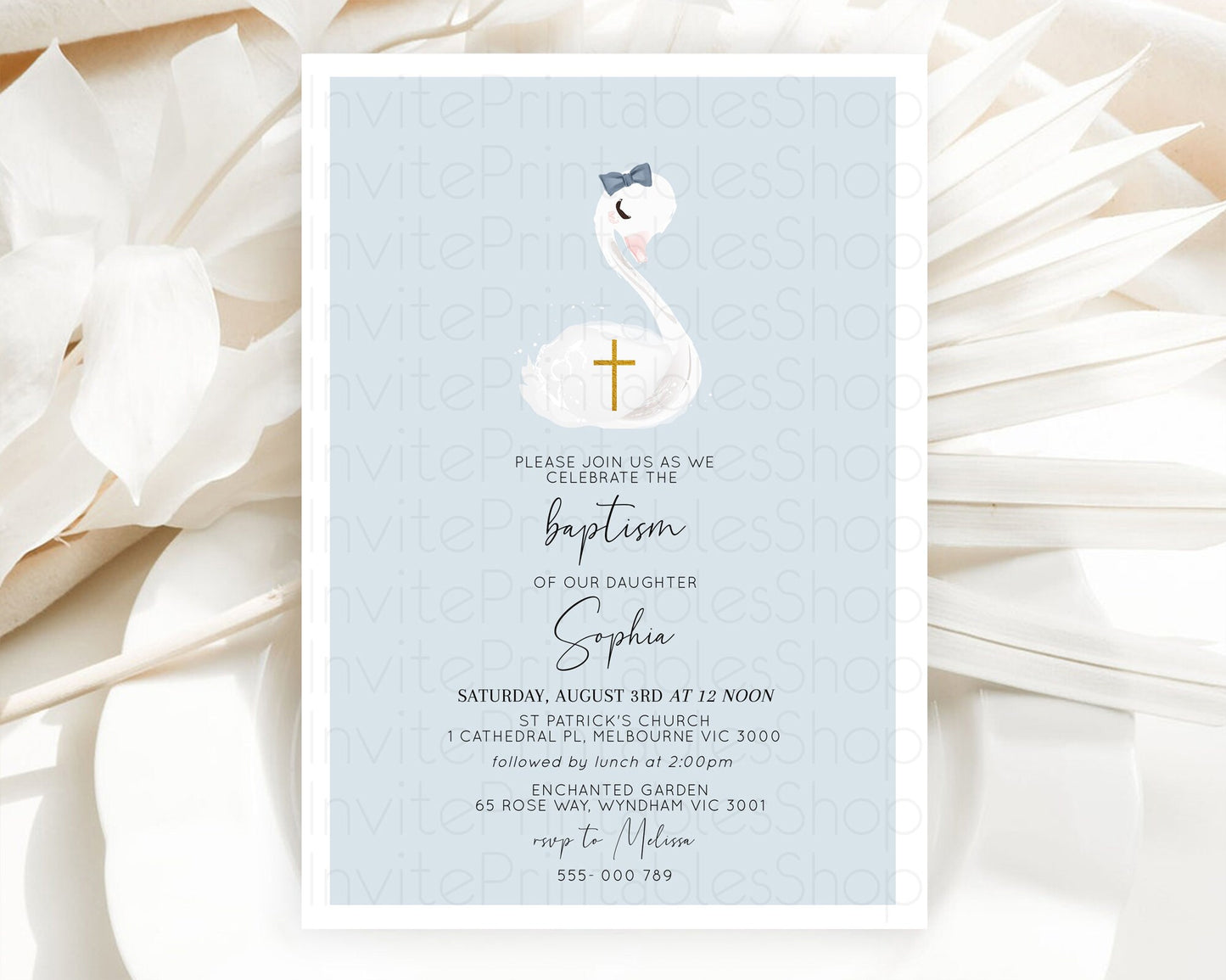 Swan Lake Baptism Invitation Swan Princess Ballet Baptism 1st Birthday Enchanted Forest Secret Garden Watercolour Pastel Floral D10760