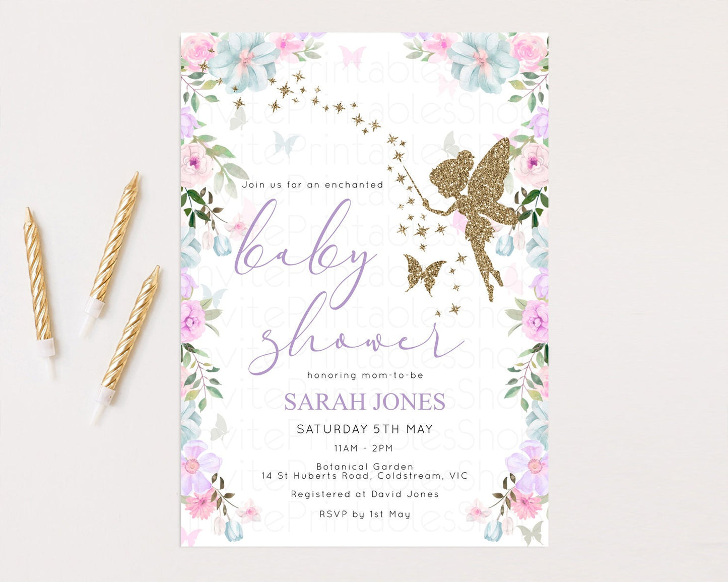 Fairy Baby Shower Invitation Fairy Garden Baby Shower Invitation Enchanted Garden Baby Shower Secret Garden Glitter Pastel Floral D10475