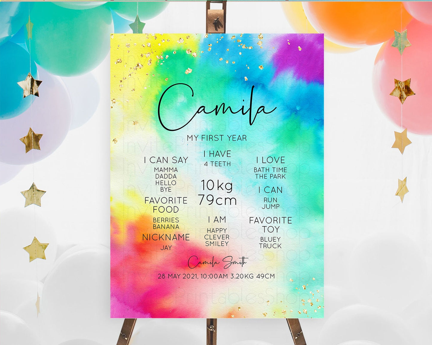 Tie Dye Milestone Board Rainbow First Birthday Milestone Poster Pastel Milestone Colorful Milestone Board Pastel Rainbow Birthday D10462