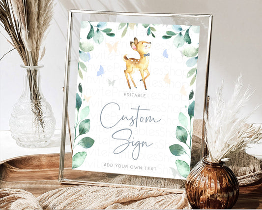 Fawn Deer Sign Pastel Floral Deer Table Sign Decor  Enchanted Forest Butterfly Party 1st Birthday Baptism Baby Shower Bridal Shower D10767