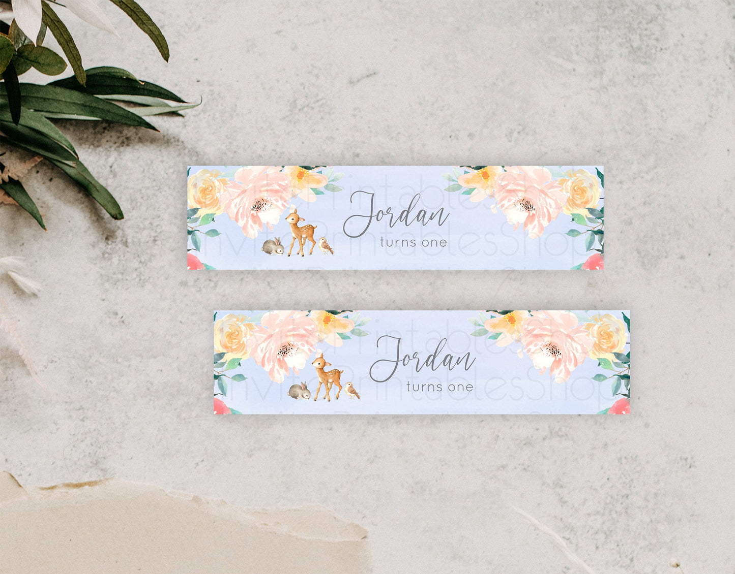 Fawn Deer Water Label Template Pastel Floral Deer Enchanted Forest Butterfly Party Decor Birthday Baptism Baby Shower Bridal Shower D10920