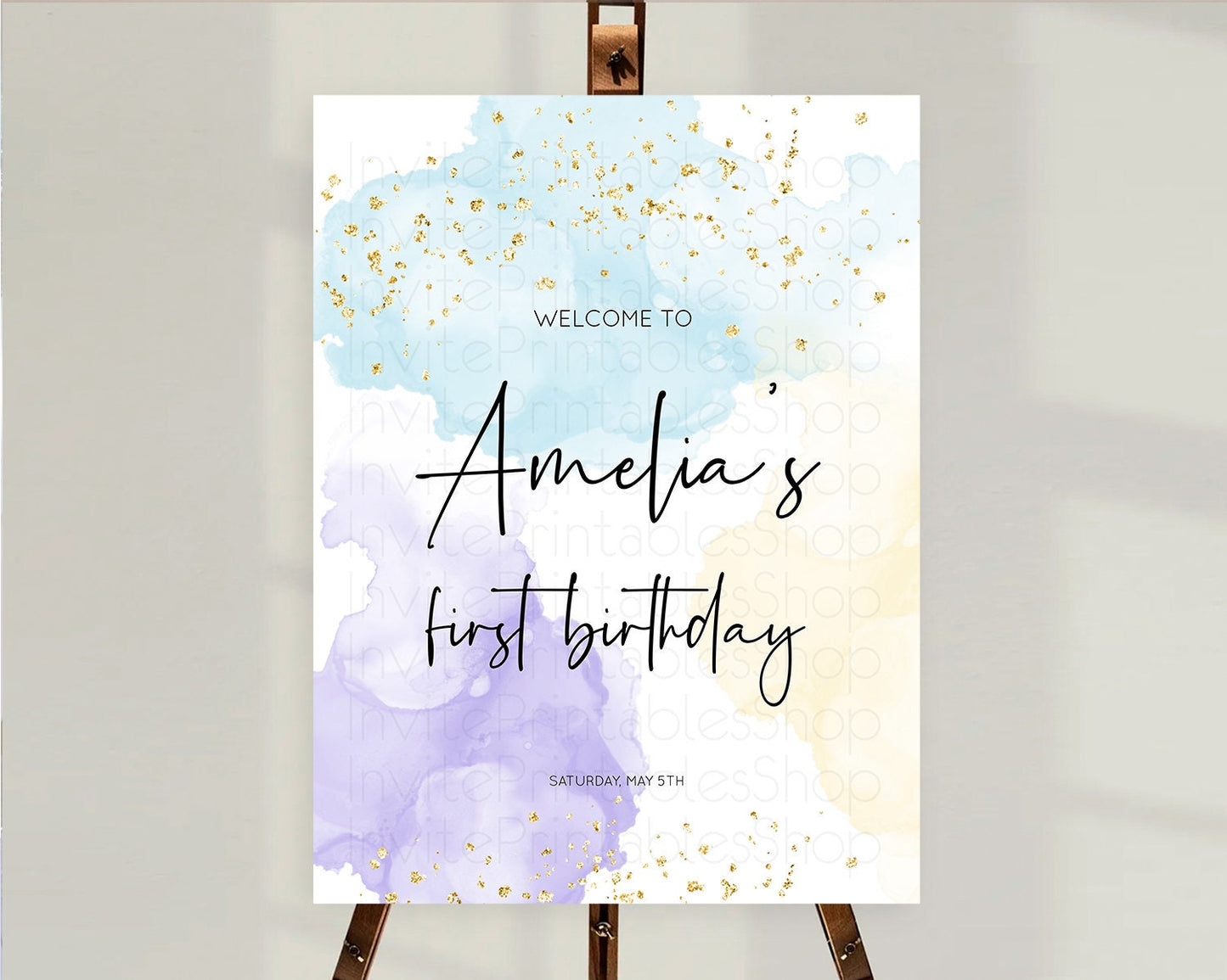 Pastel Welcome Sign Pastel Rainbow Welcome Sign Colorful Rainbow Confetti Watercolor Glitter Pastel First Birthday Welcome Sign D10208