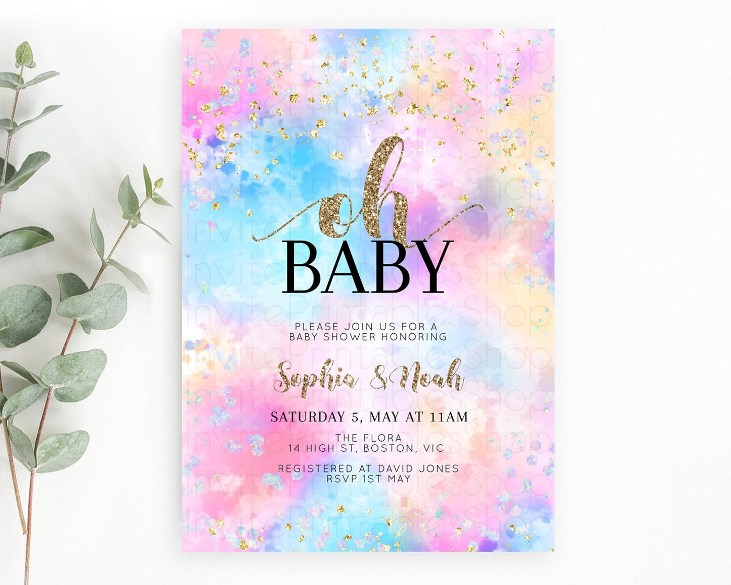 Pastel Baby Shower Invitation Rainbow Baby Shower Invitation Colorful Pastel Watercolor Invitation Gold Glitter Sprinkles Ombre D10608