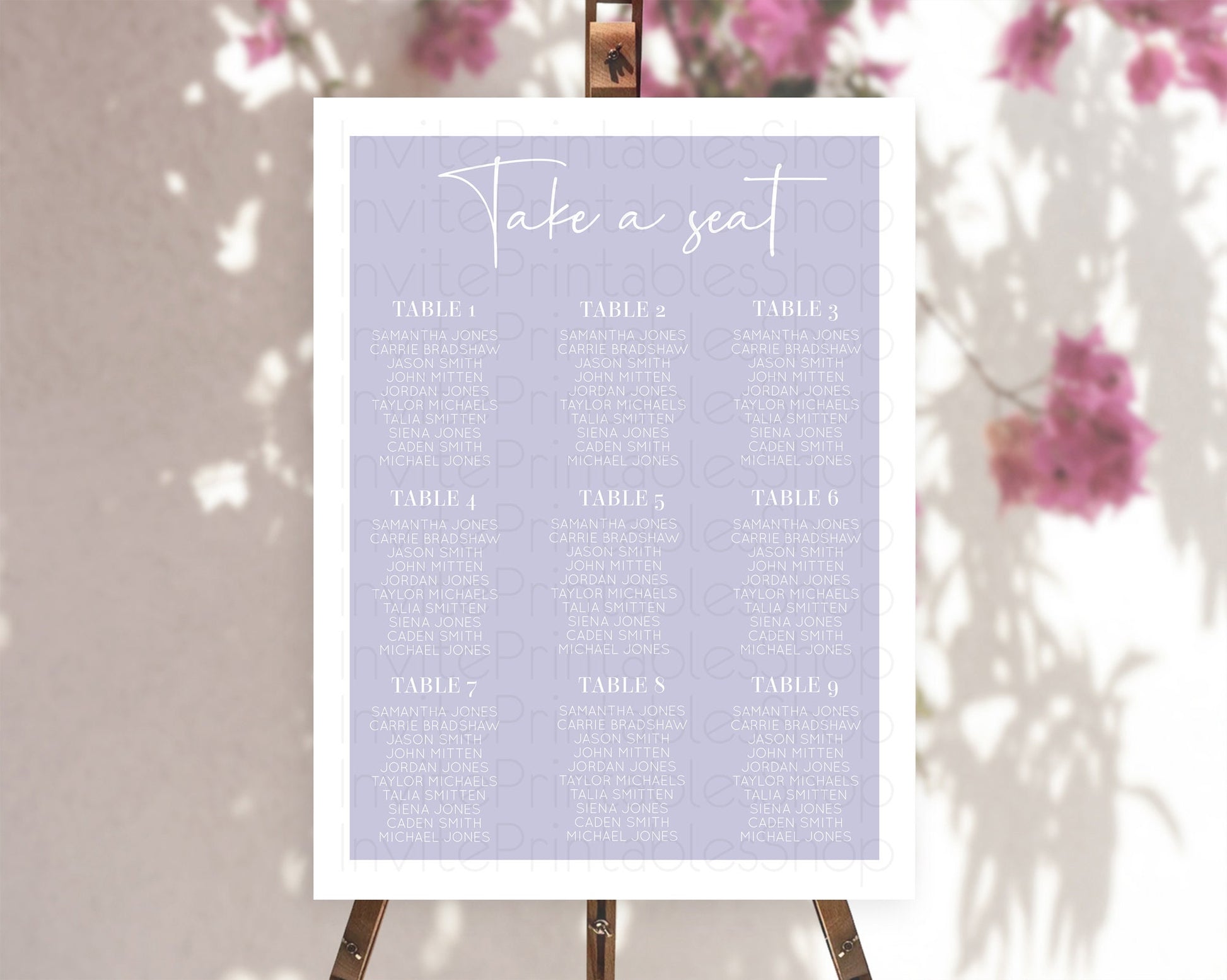 Editable Purple Seating Chart Plain Purple Seating Sign Minimalist Purple Se