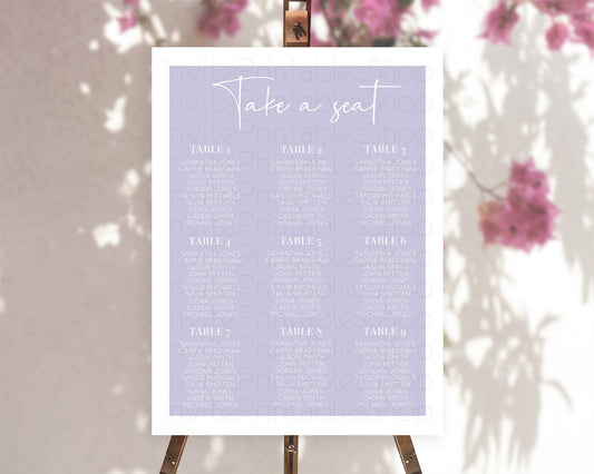 Editable Purple Seating Chart Plain Purple Seating Sign Minimalist Purple Se