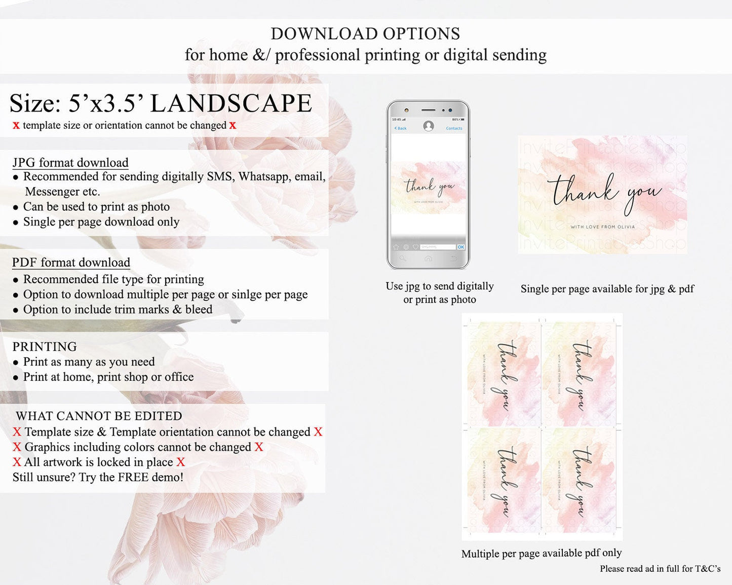 Pink Thank You Pink Watercolor Thank You Card Pastel Pink Card Template Watercolor Splash Cards Teacher Thank You Card Template D10164