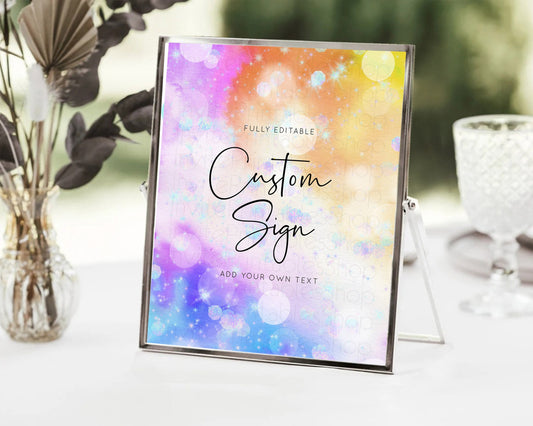 Colorful Ombre Table Sign Decor Pastel Rainbow Watercolor Iridescent Ombre Party For 1st Birthday Baptism Baby Shower Bridal Shower D10690