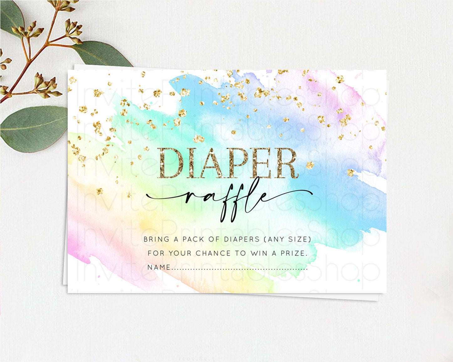 Pastel Diaper Raffle Card Pastel Rainbow Diaper Raffle Insert Colorful Ombre Watercolor Diaper Ticket Confetti Glitter Raffle Game D10640