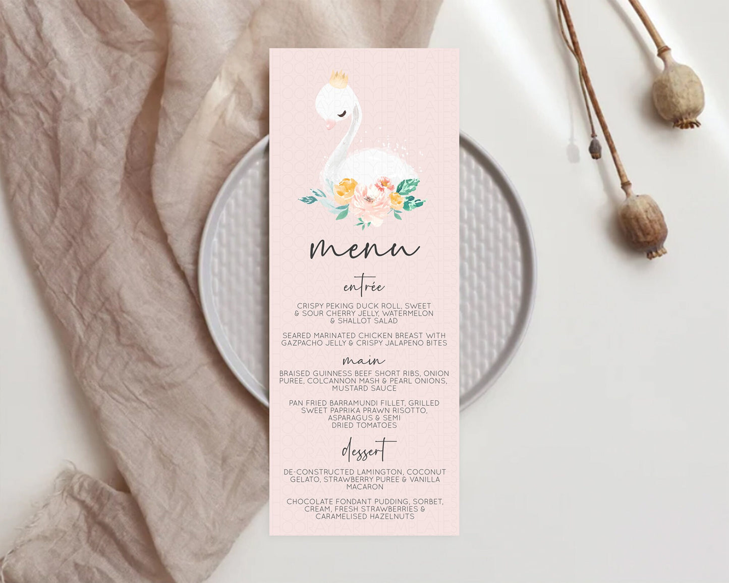 Editable Swan Menu Swan Princess Ballet Menu Template Enchanted Swan Lake Ta