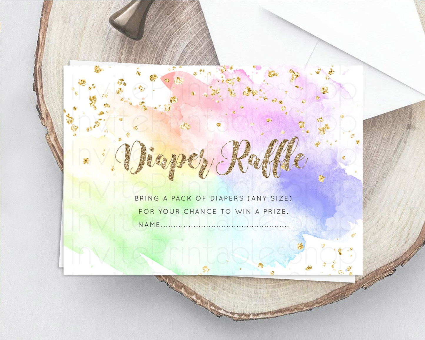 Pastel Diaper Raffle Card Pastel Rainbow Diaper Raffle Insert Colorful Ombre Watercolor Diaper Ticket Confetti Glitter Raffle Game D10319