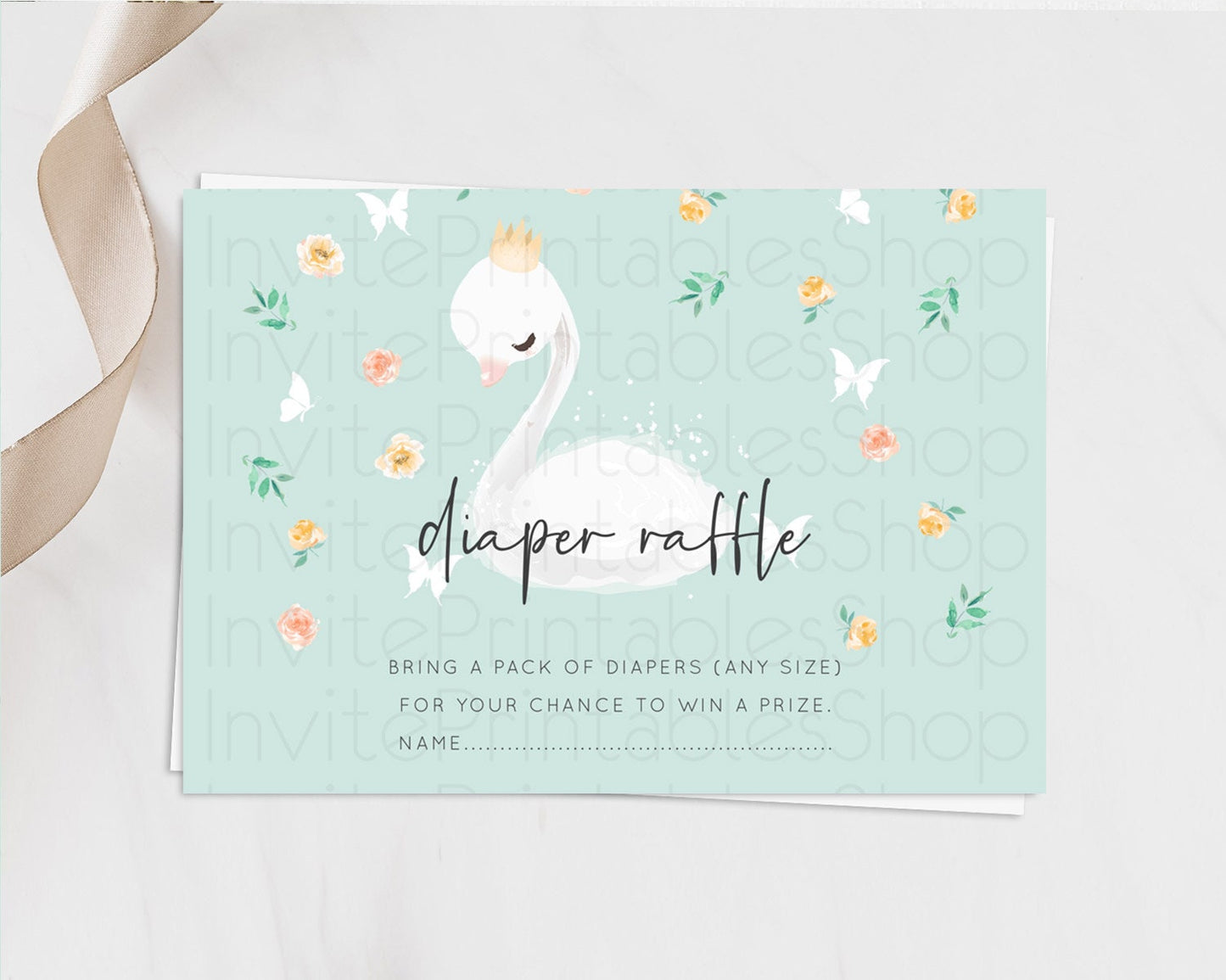 Swan Diaper Raffle Card Swan Princess Ballet Diaper Raffle Insert Enchanted Swan Lake Diaper Ticket Secret Garden Floral Raffle Game D10905