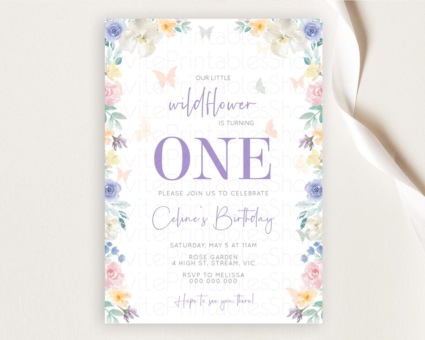 Secret Garden Invitation Wildflower Birthday Invitation Pastel Flowers Invite Enchanted Garden Boho Floral 3rd 2nd First Birthday D10710