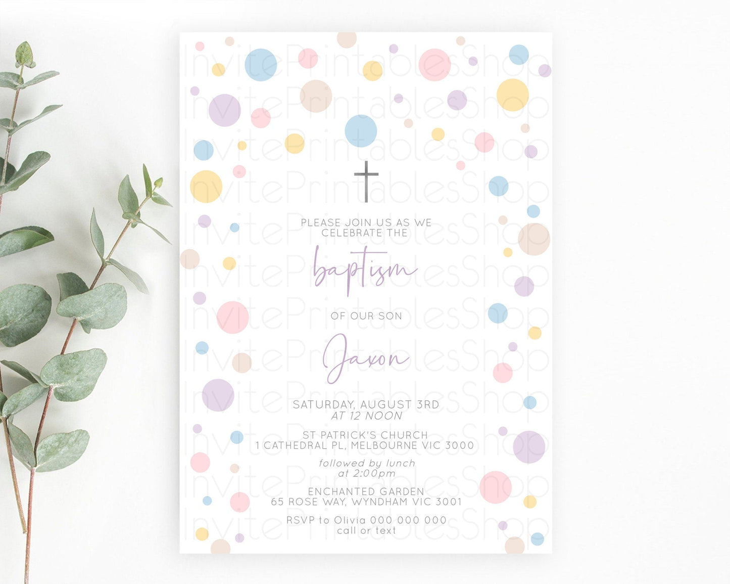 Pastel Baptism Invitation Pastel Confetti Baptism 1st Birthday Invitation Colorful Rainbow Confetti Bubbles Christening Invitation D10759