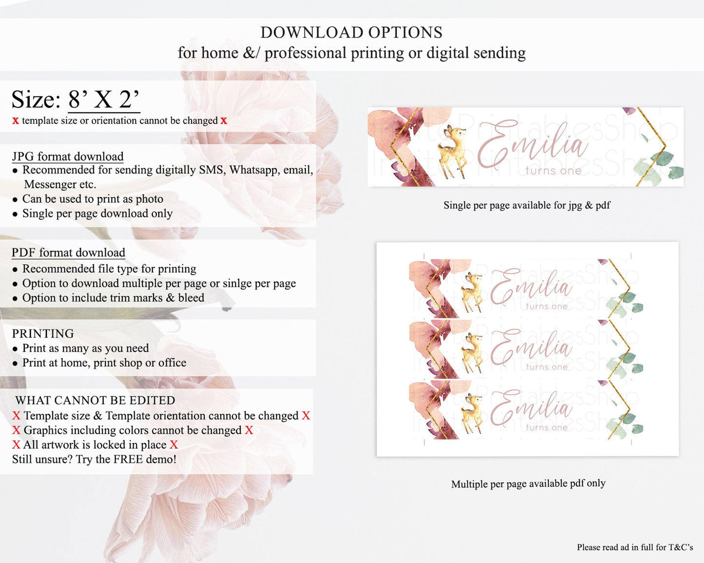 Fawn Deer Water Label Template Pastel Floral Deer Enchanted Forest Butterfly Party Decor Birthday Baptism Baby Shower Bridal Shower D10915