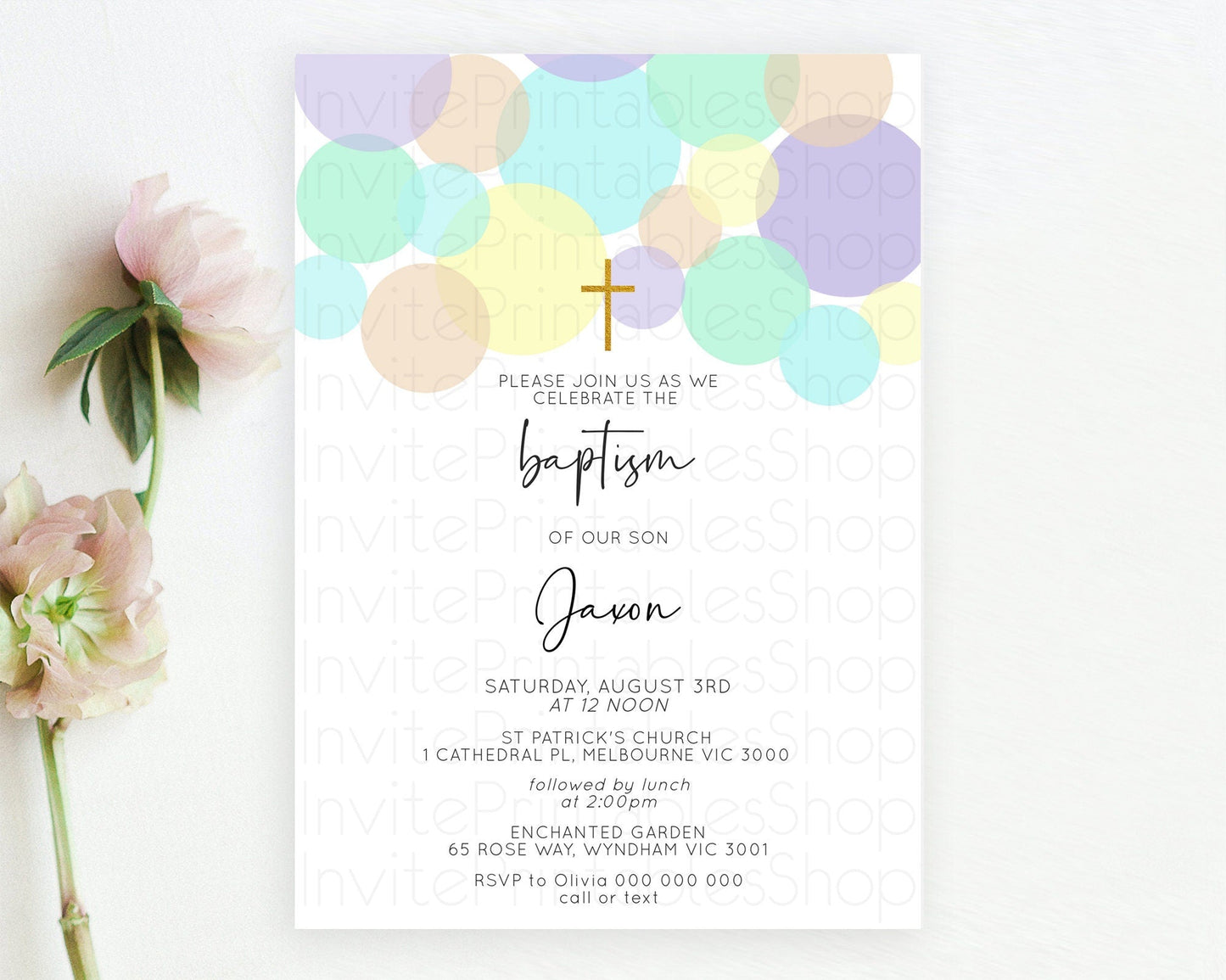 Pastel Baptism Invitation Pastel Confetti Baptism 1st Birthday Invitation Colorful Rainbow Confetti Bubbles Christening Invitation D10414