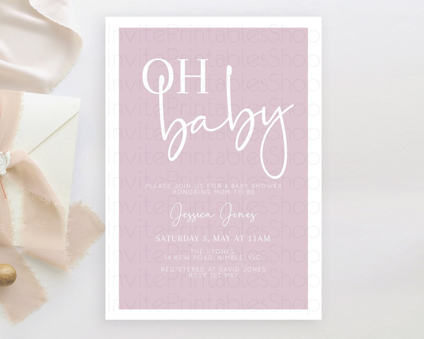 Minimalist Pink Baby Shower Invitation: Pink Invitation, It's a Girl, Modern and Simple Pastel Pink Invites for a Stylish Celebration D10940