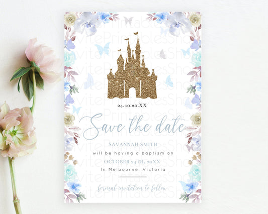 Princess Save The Date Template Secret Garden Enchanted Castle Pastel Floral Royal Party For 1st Birthday Baptism Baby Shower D10932