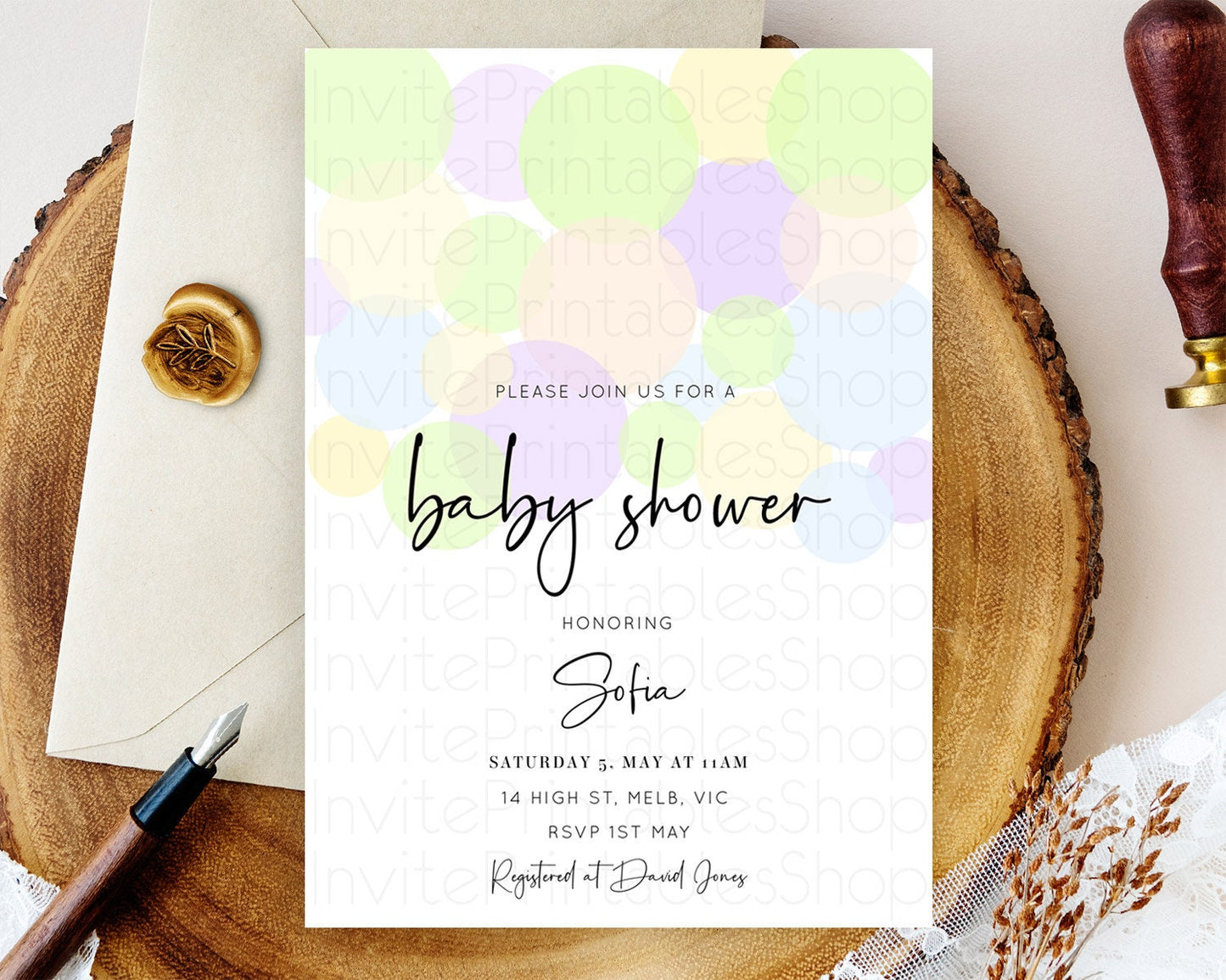 Pastel Rainbow Baby Shower Invitation Pastel Confetti Invitation Sprinkles Bubbles Invitation Colorful Rainbow Confetti Theme D10228