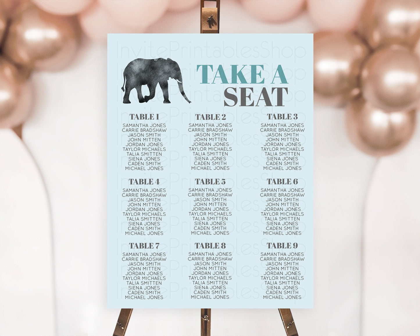 Elephant Seating Chart Elephant Seating Sign Elephant Party Safari Adventure Elephant Take A Seat Elephant Décor Zoo Fern Palm Leaf D10802