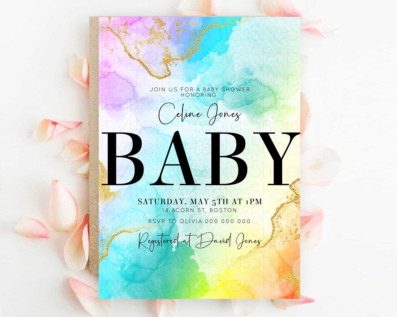 Editable Pastel Baby Shower Invitation Rainbow Baby Shower Invitation Colorf