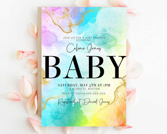 Editable Pastel Baby Shower Invitation Rainbow Baby Shower Invitation Colorf