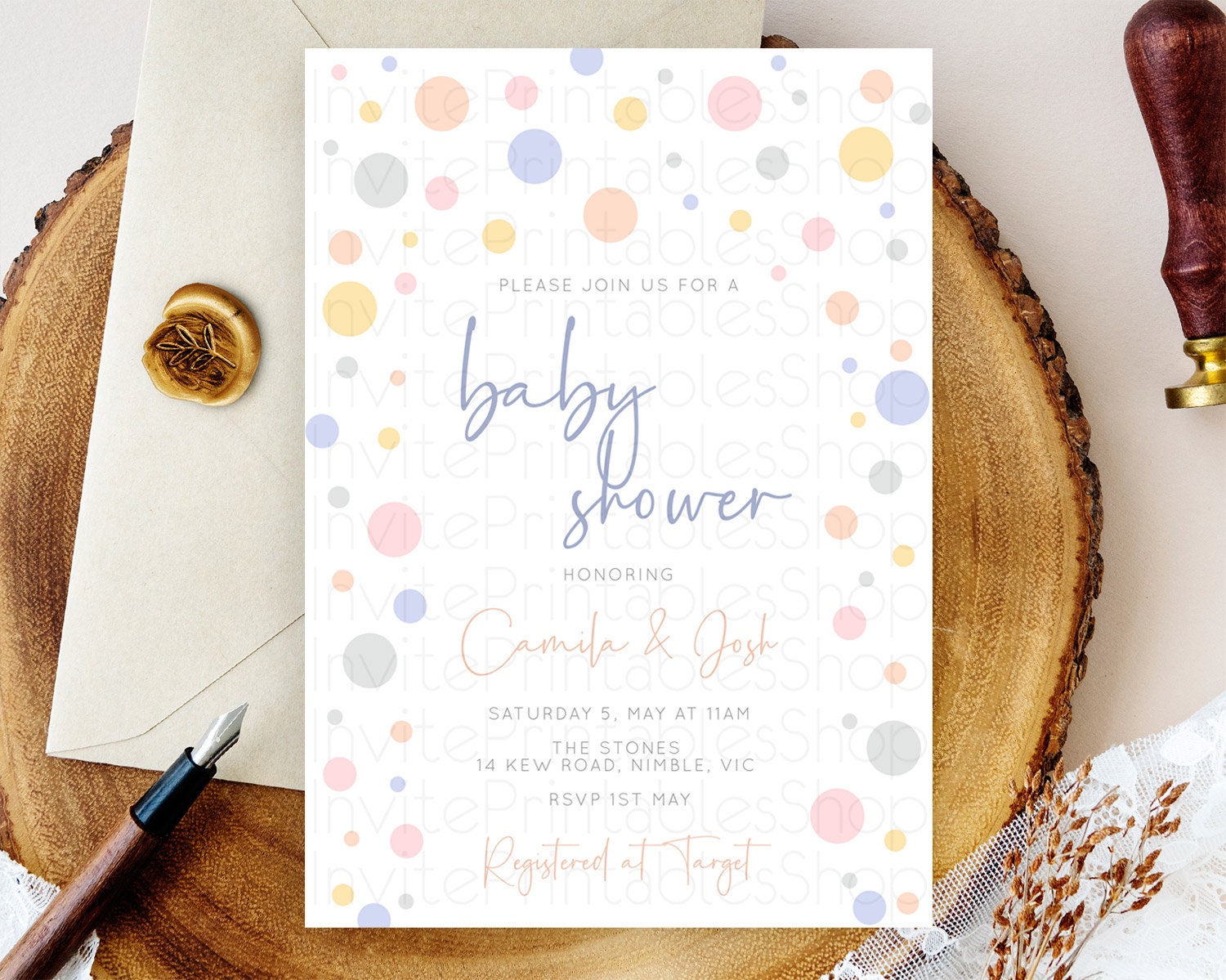 Editable Pastel Rainbow Baby Shower Invitation, Colorful Confetti Sprinkles