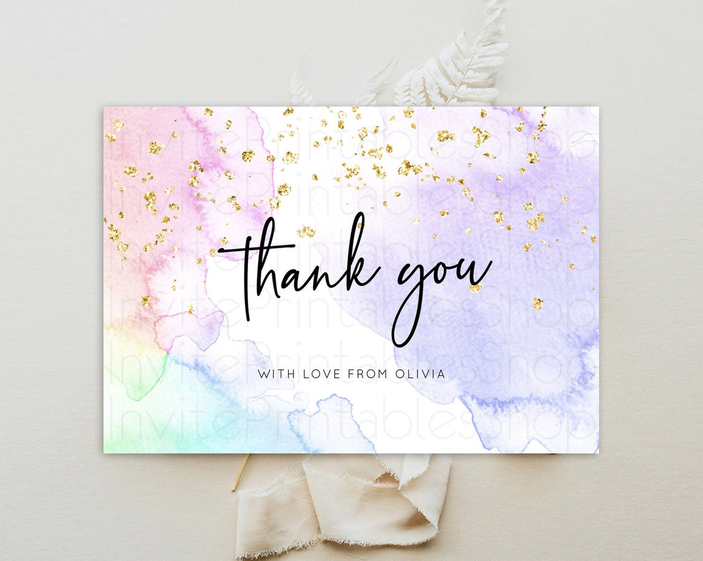 Pastel Thank You Rainbow Thank You Card Colorful Pastel Birthday Thank You Card Confetti Watercolor Pastel Teacher Thank You Cards D10215