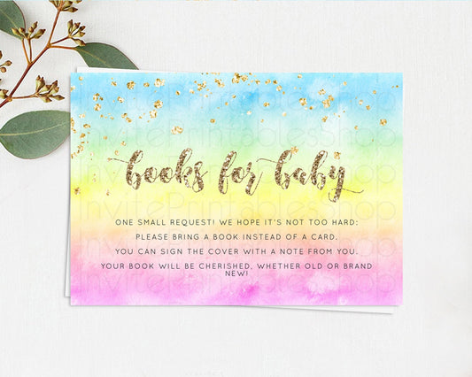 Pastel Books For Baby Card Pastel Rainbow Book Insert Colorful Ombre Watercolor Book Card Confetti Glitter Baby Book Poem Request D10479