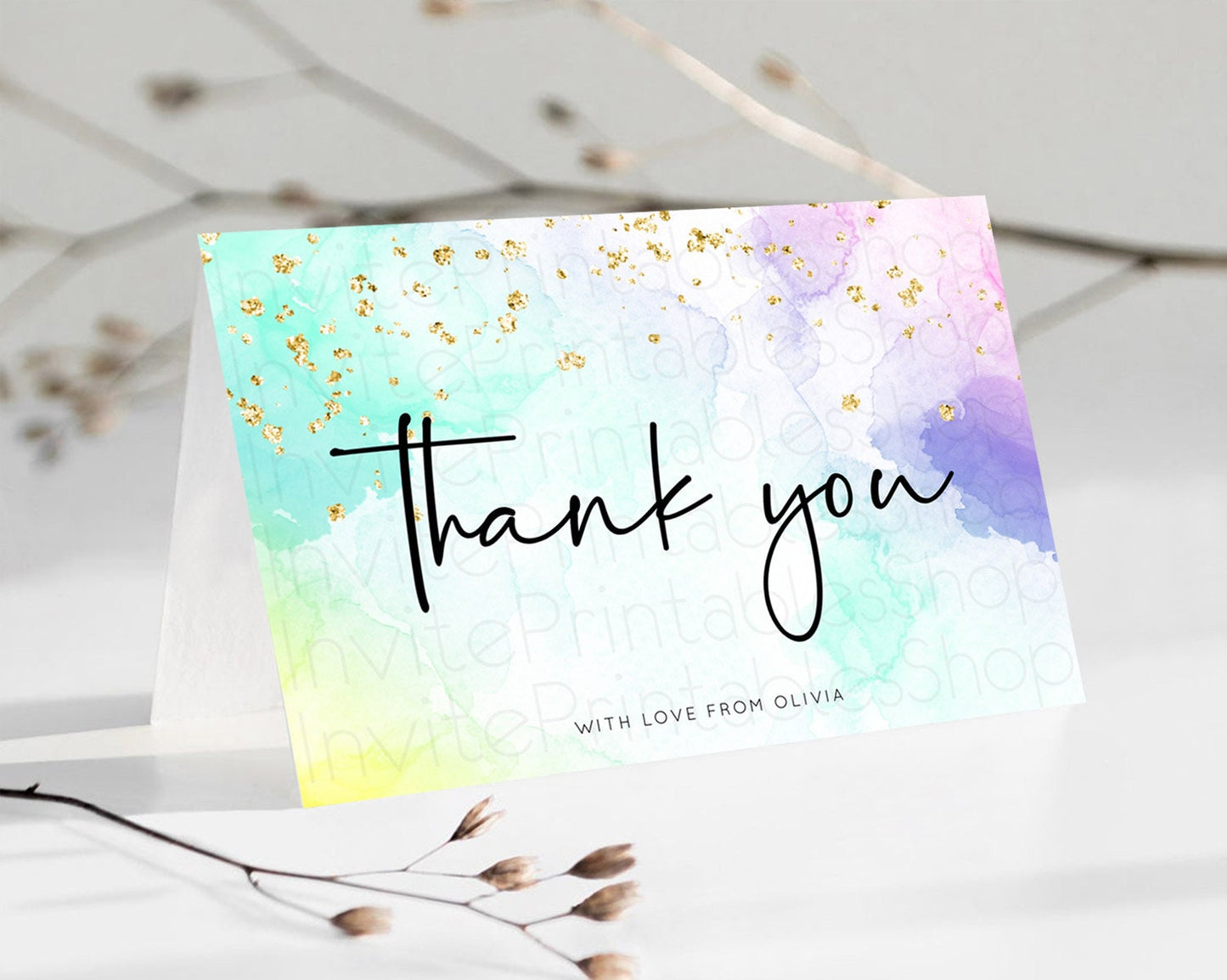 Editable Pastel Thank You Rainbow Thank You Card Colorful Pastel Birthday Th