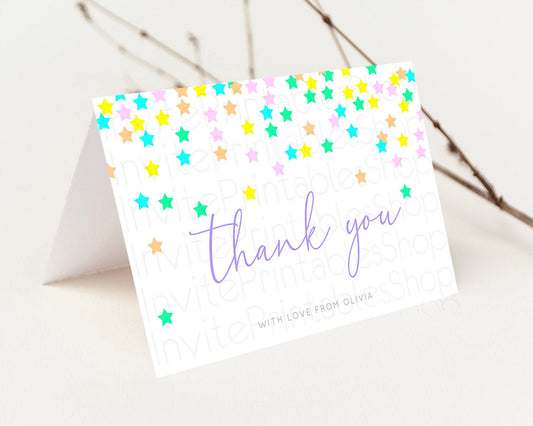 Star Thank You Card Pastel Stars Thank You Shooting Star Rainbow Colorful Confetti Twinkle Little Star Birthday Teacher Thank You D10394