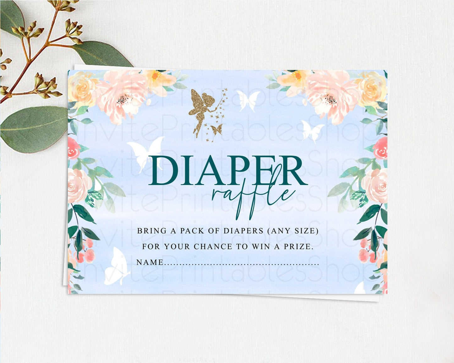 Fairy Diaper Raffle Card Fairy Diaper Insert Enchanted Garden Fairy Diaper Ticket Pastel Floral Butterfly Secret Garden Raffle Game D10794