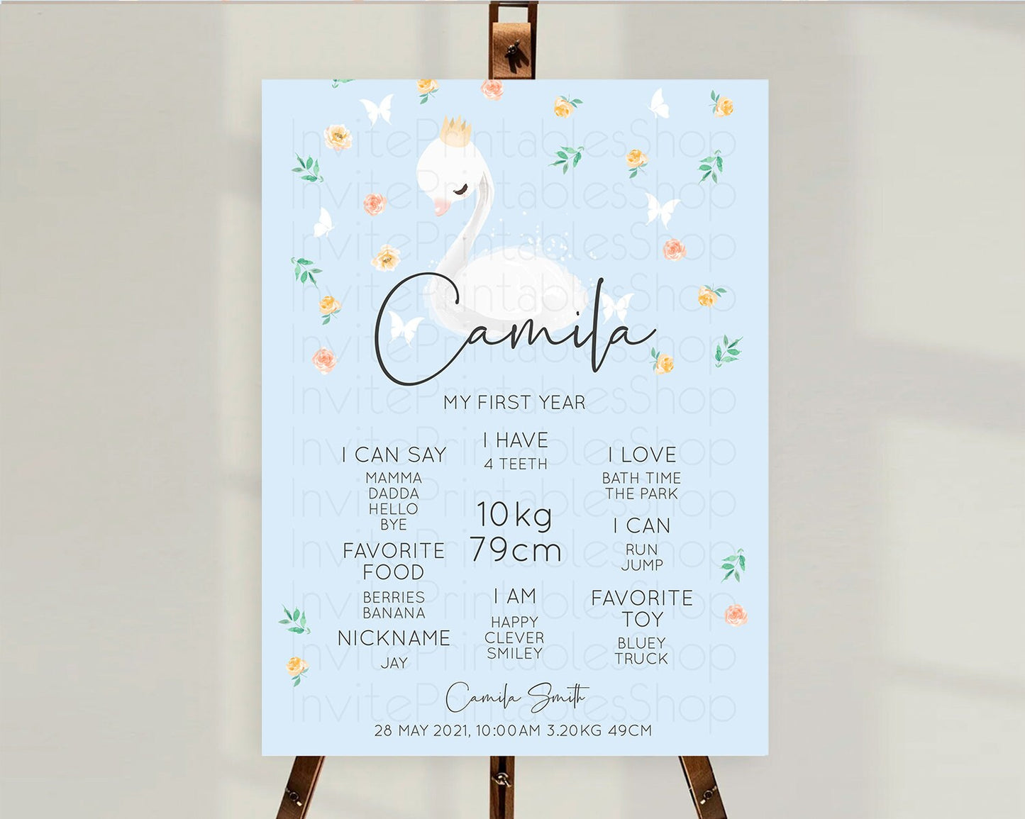 Swan First Birthday Milestone Poster Swan Princess Ballet Milestone Board Enchanted Forest Swan Lake Secret Garden Pastel Floral D10903