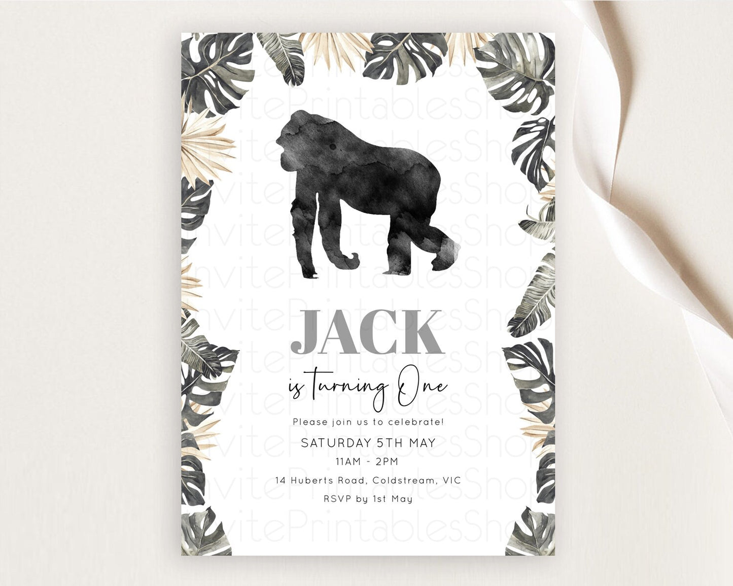 Gorilla Birthday Invitation Gorilla Invitation Gorilla Birthday Jungle Gorilla Party Jungle Adventure Zoo Party Animals Two Wild ONE D10804