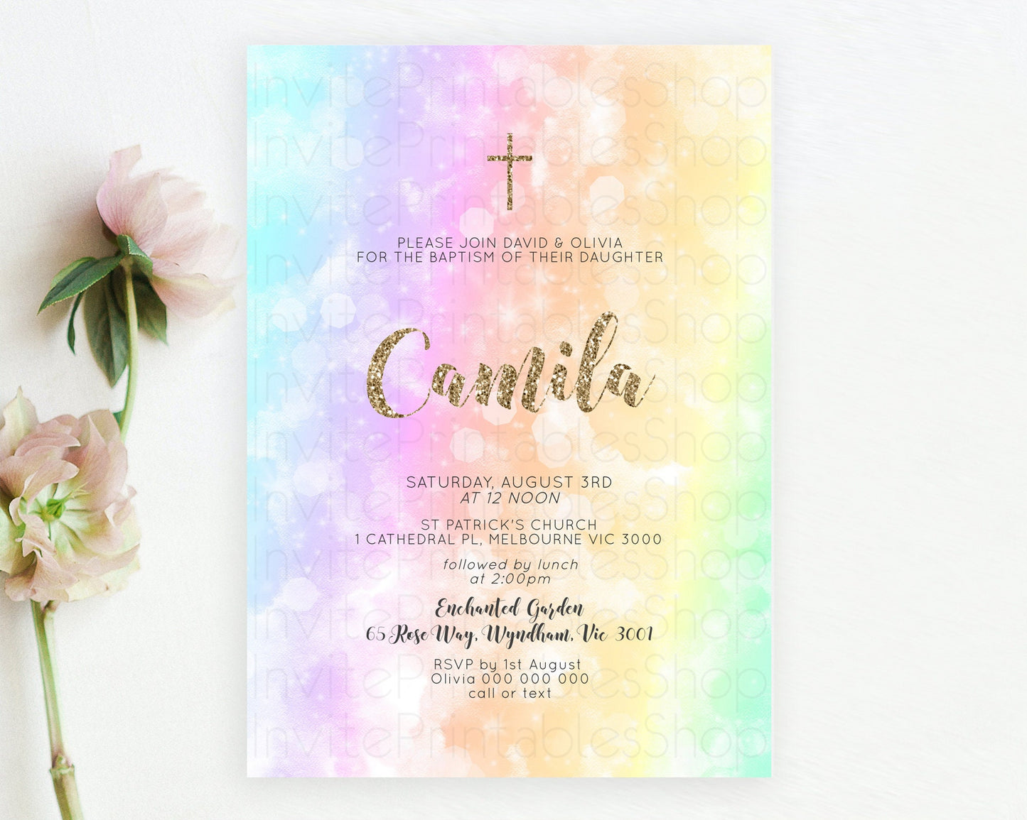 Editable Pastel Baptism Invitation Pastel Colors Watercolor Baptism 1st Birt