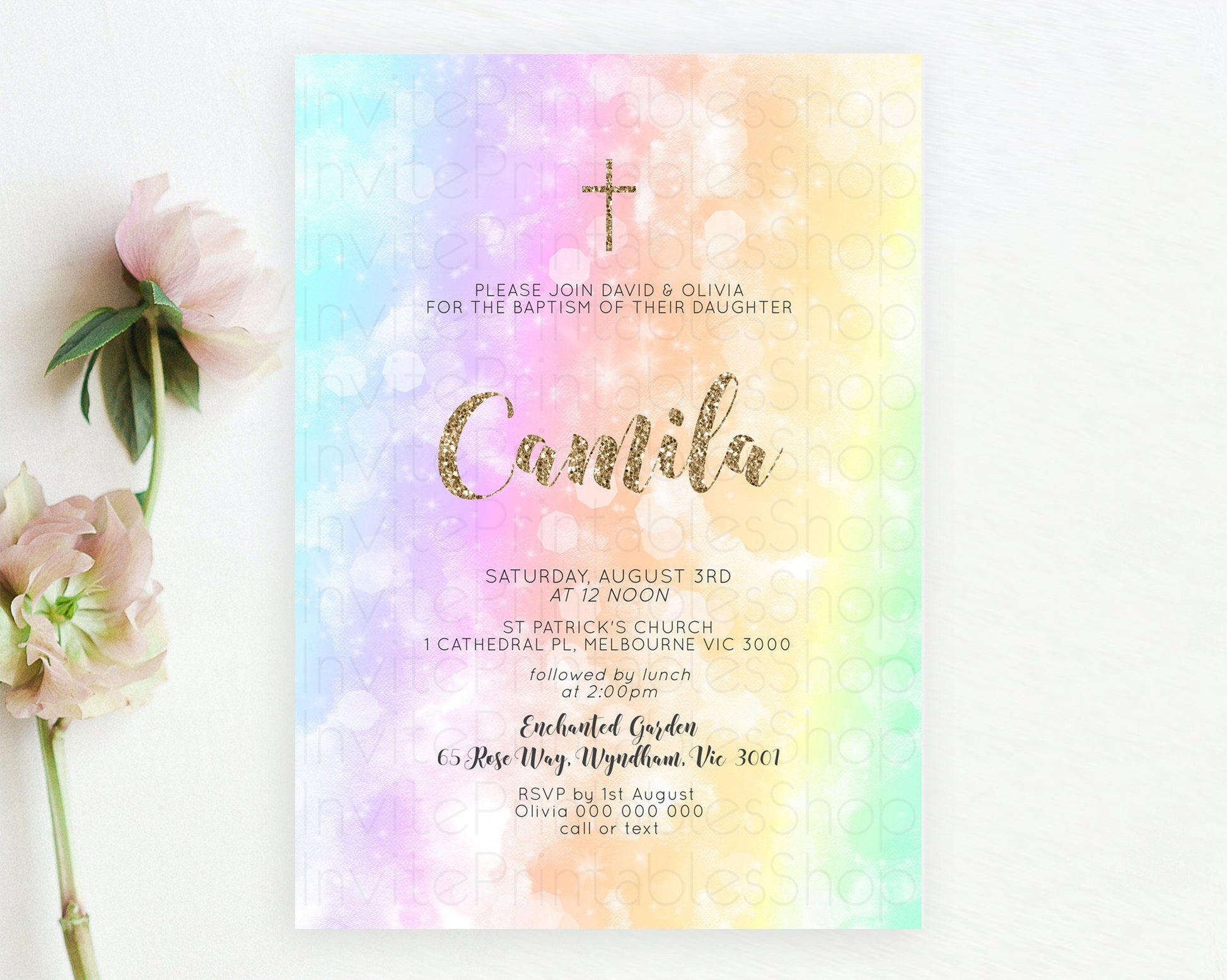 Editable Pastel Baptism Invitation Pastel Colors Watercolor Baptism 1st Birt