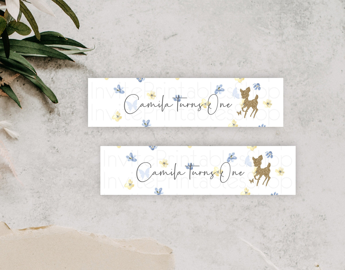 Fawn Deer Water Label Template Pastel Floral Deer Enchanted Forest Butterfly Party Decor Birthday Baptism Baby Shower Bridal Shower D10864