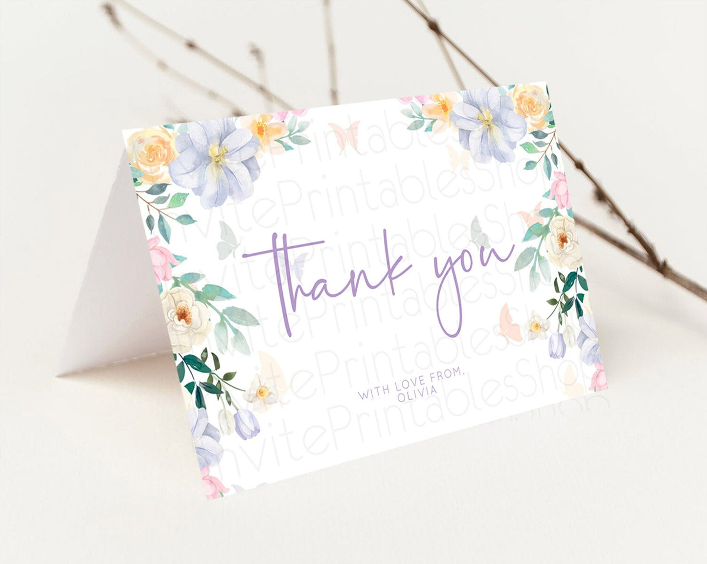 Editable Secret Garden Thank You Wildflower Thank You Card Pastel Flower Gar