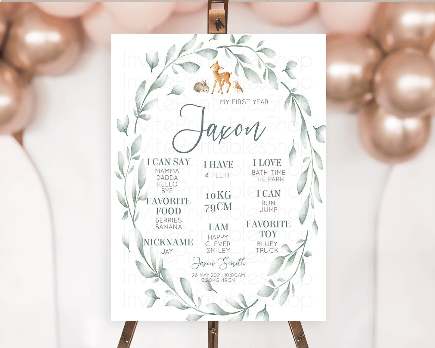 Fawn First Birthday Milestone Board Deer First Birthday Milestone Poster Enchanted Forest Butterfly Pastel Flowers 1st Birthday Sign D10872