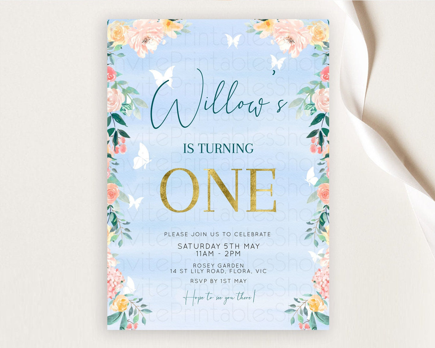 Secret Garden Invitation Wildflower Birthday Invitation Pastel Flowers Invite Enchanted Garden Boho Floral 3rd 2nd First Birthday D10337
