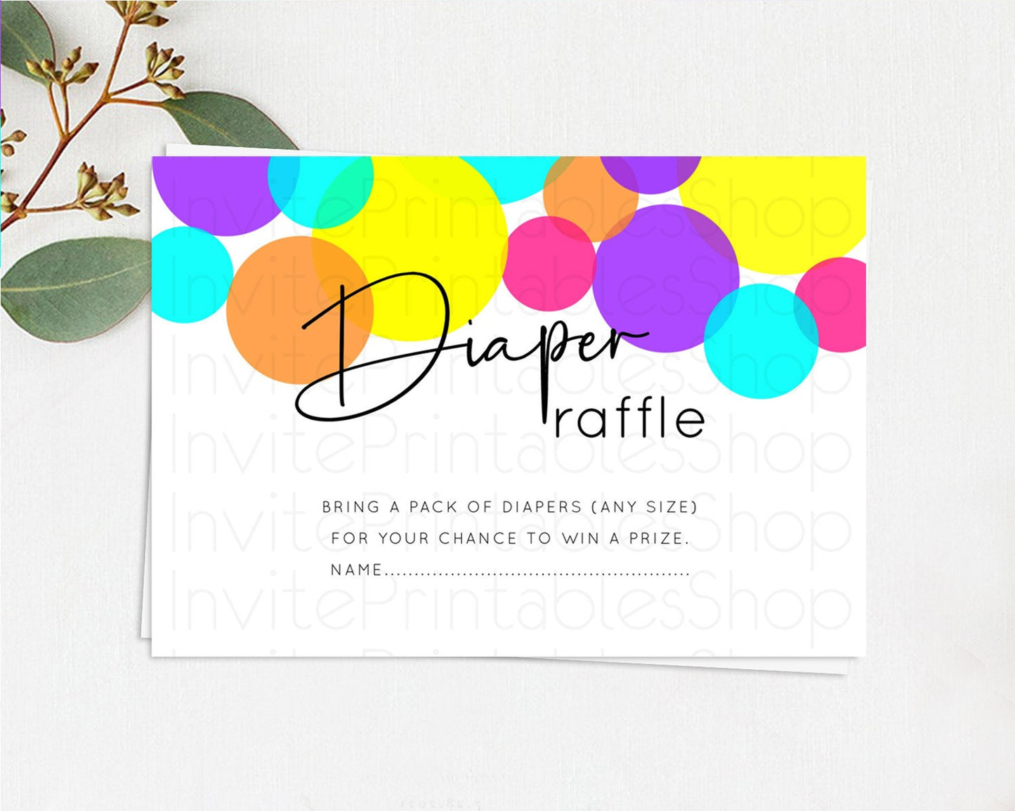 Rainbow Diaper Raffle Card Pastel Sprinkles Diaper Raffle Insert Rainbow Confetti Diaper Ticket Colorful Bubbles Pastel Raffle Game D11022